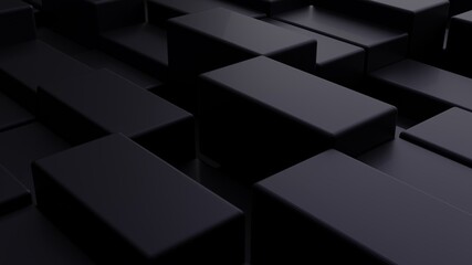 Futuristic, High Tech, dark background, with a square block structure. Wall texture with a 3D cube tile pattern. 3D render