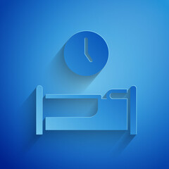 Canvas Print - Paper cut Time to sleep icon isolated on blue background. Paper art style. Vector