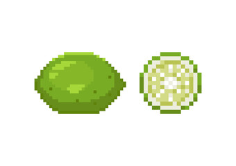 Wall Mural - Pixel lime illustration. Vector pixel art green lime of grapes. 8 bit retro game style fruit lime icon. Pixel fruit isolated icon on white background.