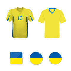 Wall Mural - National football shirt of the Ukraine national team. Set of football T-shirts and flags of the national team of Ukraine.