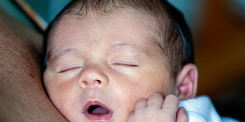 Wall Mural - Newborn Baby Girl in her Bed, Italy