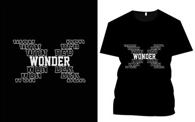 Black t shirt, T Shirt Design, Wonder text, Text effect, typography, vector, Illustration, 