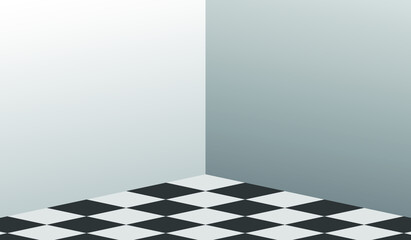 Wall Mural - Corner Room Wall With Checkered Board Floor Tile Minimalist Interior Room Studio Background