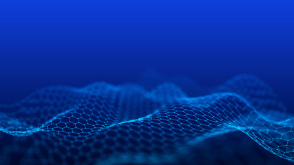 Leinwandbilder - The structure of connecting to the network of moving points. Information flow of particles. Digital background. 3D rendering.