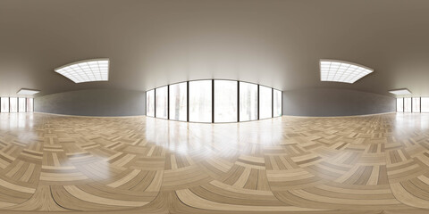 Poster - big empty loft office room interior with big windows and bright day lighting 3d render illustration