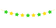 A Garland Of Pink And Green Stars. Thread With Ornaments. A Holiday Attribute. Vector