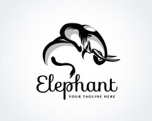 Elephant Art Back View Logo Design Template Vector Illustration