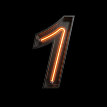 Number 1, Alphabet Made From Neon Light With Clipping Path