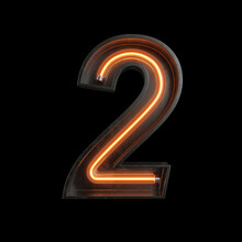 Number 2, Alphabet Made From Neon Light With Clipping Path