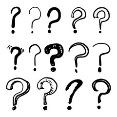 Poster - Set of hand drawn question marks. doodle questions marks. isolated on black and white. vector illustration