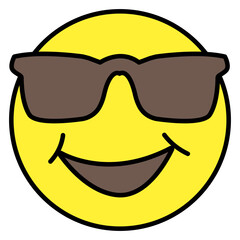 Emoticon face with sunglasses, icon of cool emoji 