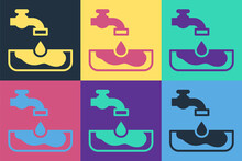 Pop Art Water Problem Icon Isolated On Color Background. Poor Countries Environmental Public Health Related Problems. Vector