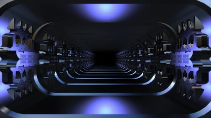 Wall Mural - 3D CGI animation moving through fantasy metal constructions tunnel loop. Great for ads, technical, industrial, scientific, sci-fi illustrations, etc.