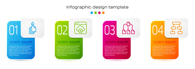 Aufkleber - Set line Data export, Failed access cloud storage, Folder tree and Hierarchy organogram chart. Business infographic template. Vector