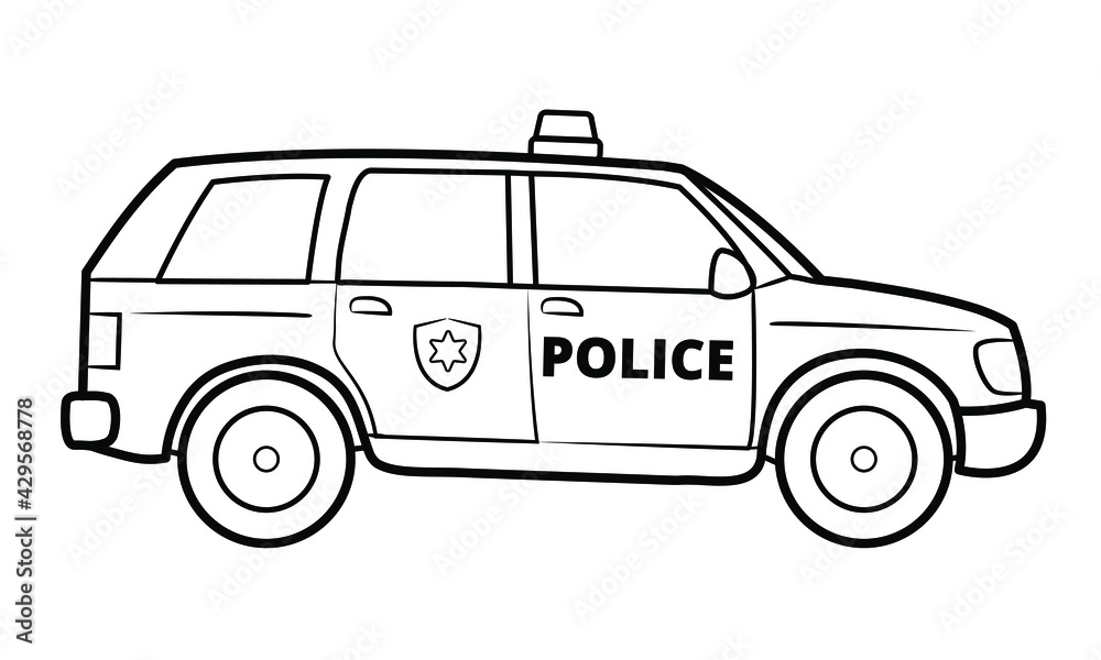 Police suv illustration - simple line art contour of vehicle. Stock ...
