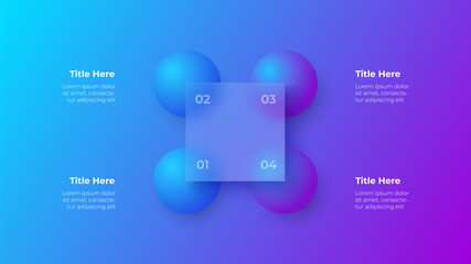 Aufkleber - Glassmorphism square infographic concept with 3d geometric shapes. Frosted glass effect. Illustration on blurred gradient vector background