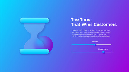 Aufkleber - Glassmorphism concept with 3d hourglass icon. Frosted glass effect. Illustration on blurred gradient vector background