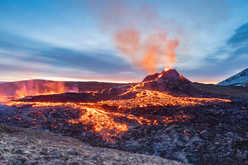 fagradalsfjall volcano eruption, iceland, volcano, sunrise light, lava show