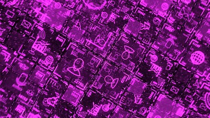 Aufkleber - Background of neon cells. Animation. Bright electronic cells with business-themed images. Business badges in electronic form