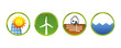 Solar power wind power geothermal hydropower green energy vector icons 