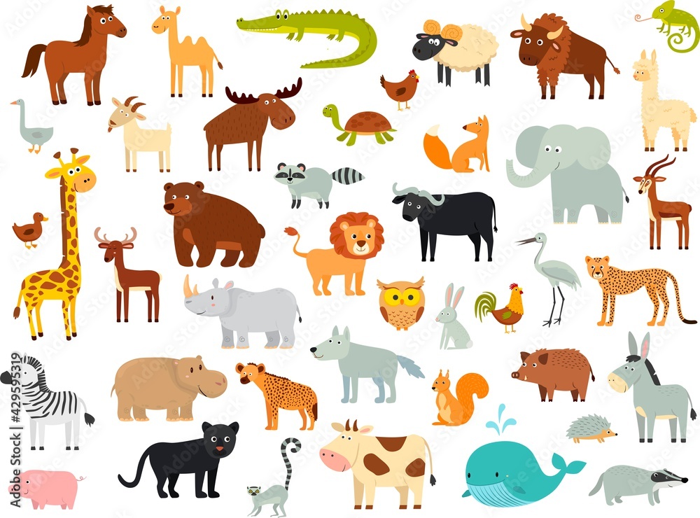 Big vector set with animals in cartoon style. Vector collection. Stock ...