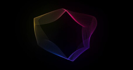 Fototapete - Abstract background with wavy color lines. 4k motion video animation Waves of liquid lines morphing into patterns. Modern colorful fluorescent Sound wave shape