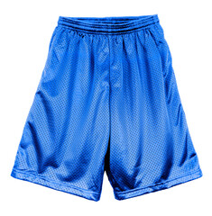 Wall Mural - blank mesh short pants color blue front view on white background