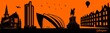Vector city skyline silhouette - illustration, 
Town in orange background, 
Glasgow Scotland