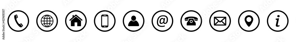 Contact icons. Contact us – Set of buttons. Web icons . Communication vector illustration. - obrazy, fototapety, plakaty 