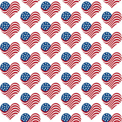 Wall Mural - Illustration red, white and blue USA flag hearts pattern background that is seamless