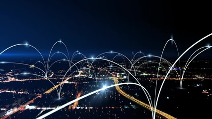 smart Connected city skyline. Futuristic network concept, city Technology.