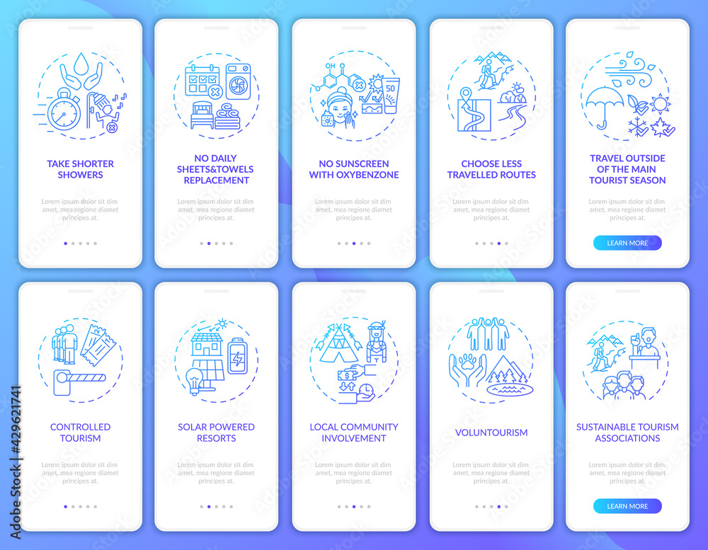 Green tourism onboarding mobile app page screen with concepts ...