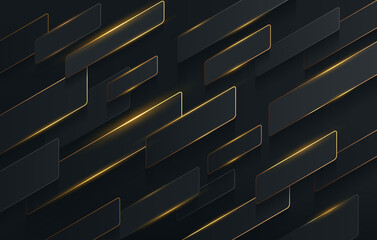 Wall Mural - Diagonal stripes black and golden color dynamic overlap on dark abstract background with copy space. Modern banner web template design. Futuristic technology style. Vector illustration