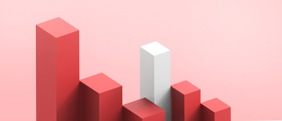 Aufkleber - Abstract Background. Success and Competitions with Business concept and Minimal Geometric Shape Design on Red - White. copy space, digital, banner, website -3d Rendering