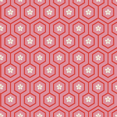 Poster - Red hexagon with white flower repeat pattern print background
