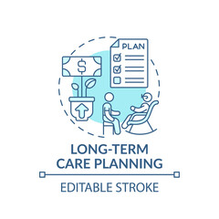 Poster - Long-term care planning concept icon. Wealth management idea thin line illustration. Dependence on income level. Retirement planning. Vector isolated outline RGB color drawing. Editable stroke