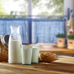 Poster - Fresh cold milk on table and free space for your decoration 