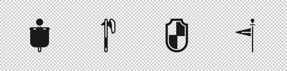 Sticker - Set Medieval flag, axe, Shield and icon. Vector