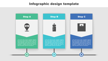 Sticker - Set Location gym, Fitness shaker and Bathroom scales. Business infographic template. Vector