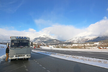 Sticker - Motorhome in the French Alps in the winter	