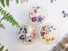 Handmade Flower Soy Candles With Herbs And Crystals