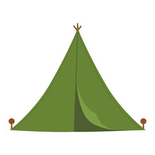 Vector Green Camping Tent. Forest Teepee Icon Isolated On White Background. Nature Outdoor Travel Equipment. Flat Canopy Illustration Isolated On White Background..
