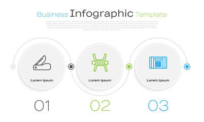 Sticker - Set line Swiss army knife, Barbed wire and Dynamite bomb. Business infographic template. Vector