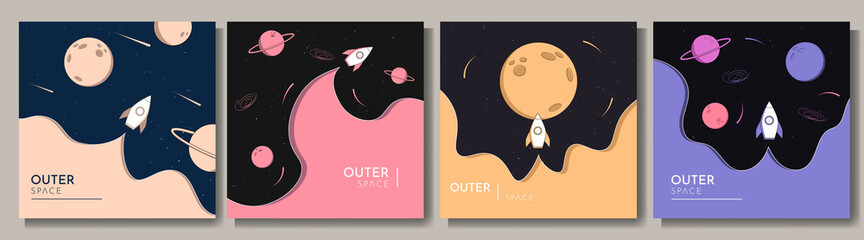 Wall Mural - vector illustration in abstract flat style. minimalist color backgrounds collection. space explorati