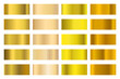 Metallic gradient collection with shiny golden hologram. Holographic foil texture, bronze and gold gradation. Vector set for frame, ribbon, border, other design.