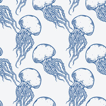 Hand Drawn Jellyfish Seamless Pattern Background Illustration