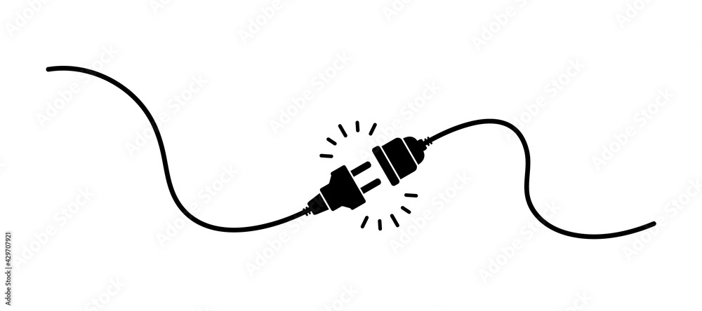 Electric socket with a plug. Electric Plug connect socket. Get connected or disconnect. Concept of web banner 404 error, disconnection, loss of connect, loss of connection. Vector illustration - obrazy, fototapety, plakaty 