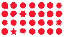 Set Of Sale Sticker, Price Tag, Starburst, Quality Mark, Sunburst Badges, Retro Stars. Flat Vector Design Elements. Starburst Speech Bubbles Or Attention Grabber Set