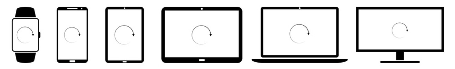 Wall Mural - loading arrow display icon devices set | web screen load device online | progress circle laptop vect