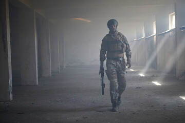 Wall Mural - modern warfare soldier in urban environment